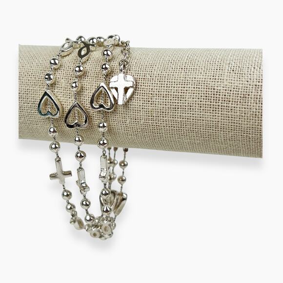 Premier Designs Bracelet Charms Christian Fish Heart Cross 3 Strand Silver Tone - Picture 4 of 7